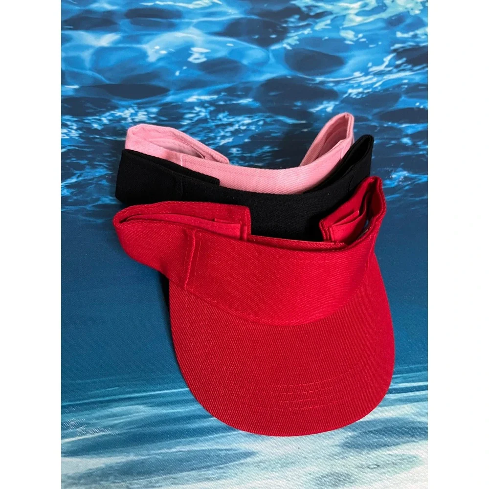 ☀️Set of 3 Women Athletic Sun Visors Red Black Pink Adjustable Tennis Golf Hats